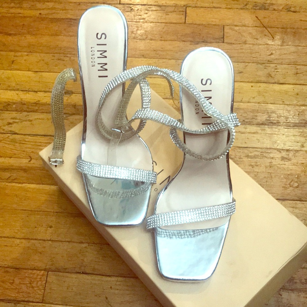 Silver diamond studded sandal heels